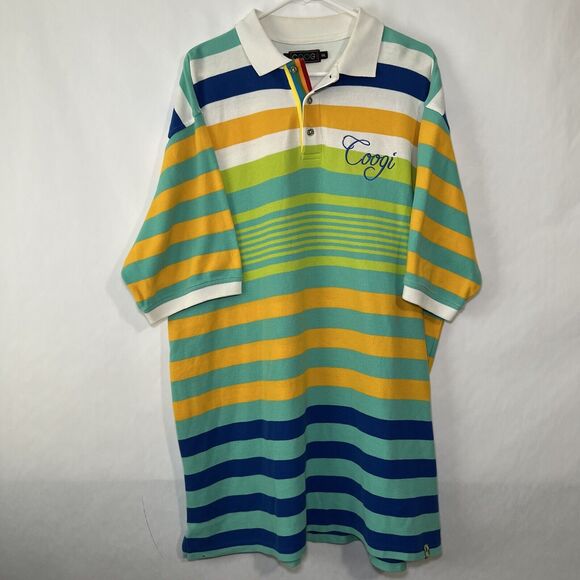 COOGI Polo Shirt Mens Size XXL 2XL Colorful Striped Short Sleeve Hip Hop Biggie